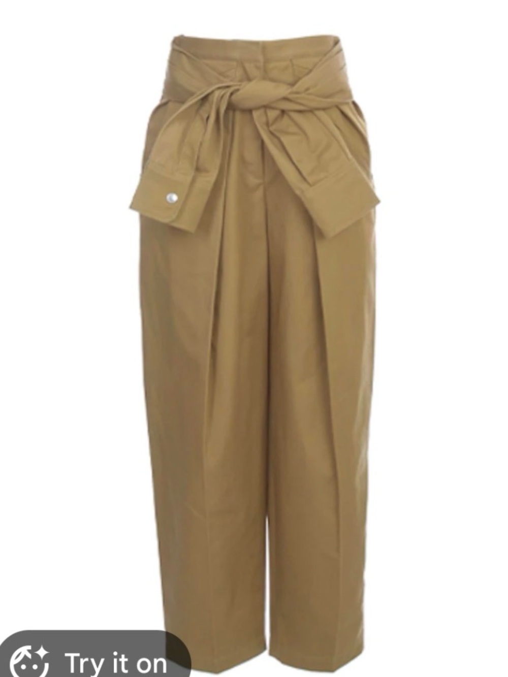 High-Waist Paperbag Tie-Waist Wide-Leg Pants - Tan